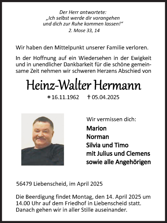 Traueranzeige von Heinz-Walter Hermann von Siegener Zeitung