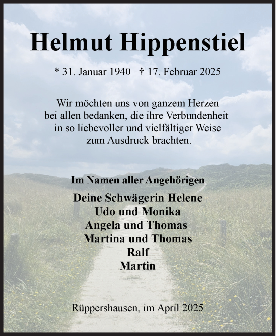 Traueranzeige von Helmut Hippenstiel von Siegener Zeitung