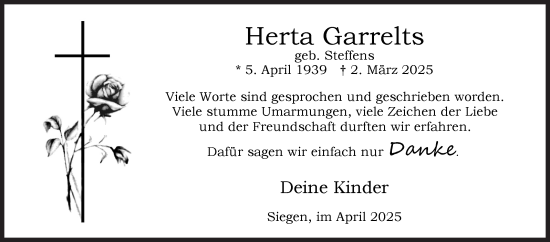 Traueranzeige von Herta Garrelts von Siegener Zeitung