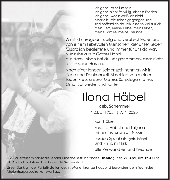 Traueranzeige von Ilona Häbel von Siegener Zeitung