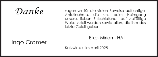 Traueranzeige von Ingo Cramer von Siegener Zeitung