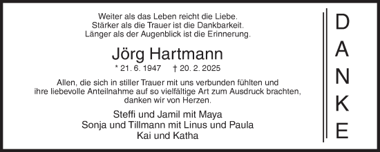 Traueranzeige von Jörg Hartmann von Siegener Zeitung