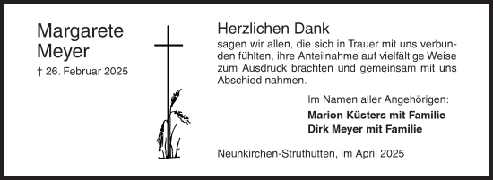 Traueranzeige von Margarete Meyer von Siegener Zeitung