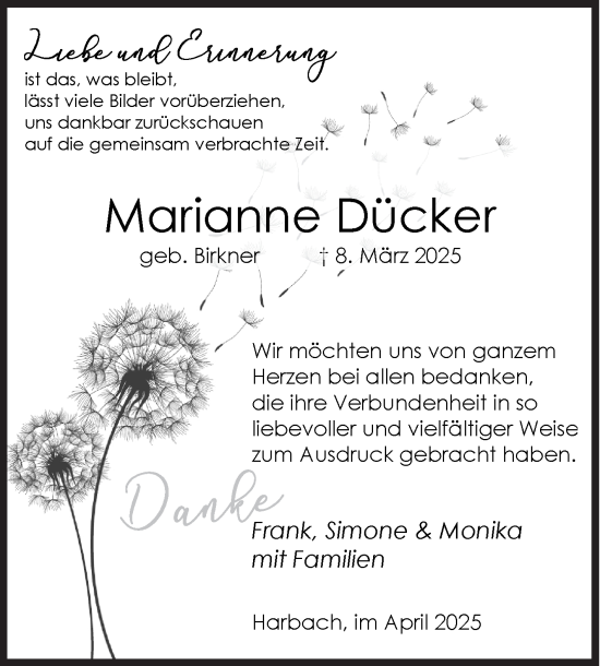 Traueranzeige von Marianne Dücker von Siegener Zeitung