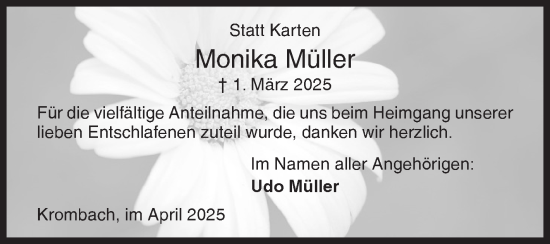 Traueranzeige von Monika Müller von Siegener Zeitung