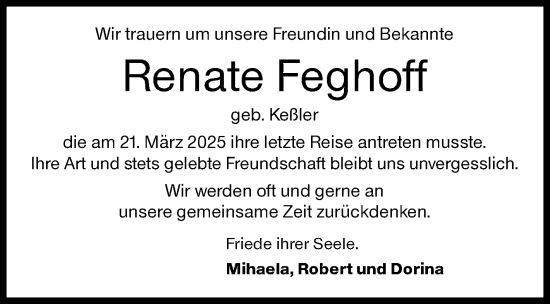 Traueranzeige von Renate Feghoff von Siegener Zeitung