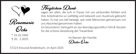 Traueranzeige von Rosemarie Ochs von Siegener Zeitung