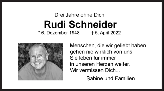 Traueranzeige von Rudi Schneider von Siegener Zeitung