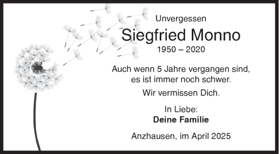 Traueranzeige von Siegfried Monno von Siegener Zeitung