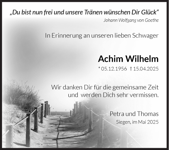 Traueranzeige von Achim Wilhelm von Siegener Zeitung