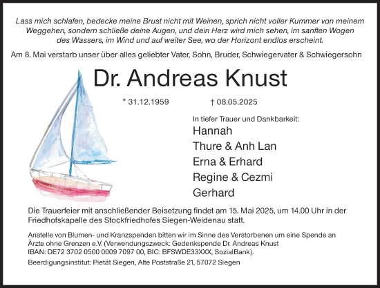 Traueranzeige von Andreas Knust von Siegener Zeitung