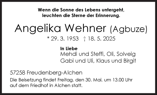 Traueranzeige von Angelika Wehner von Siegener Zeitung