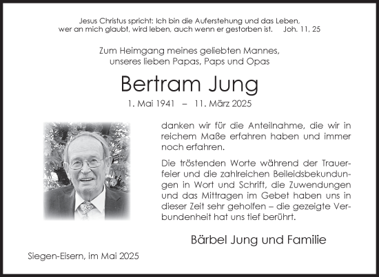 Traueranzeige von Bertram Jung von Siegener Zeitung