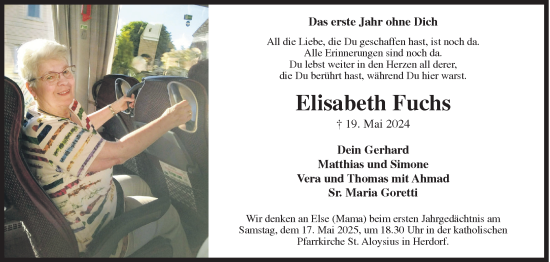 Traueranzeige von Elisabeth Fuchs von Siegener Zeitung