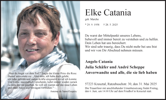 Traueranzeige von Elke Catania von Siegener Zeitung