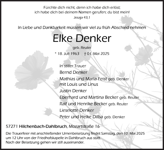 Traueranzeige von Elke Denker von Siegener Zeitung