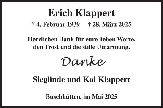 Traueranzeige von Erich Klappert von Siegener Zeitung