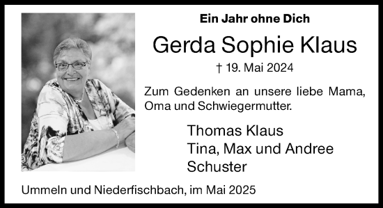 Traueranzeige von Gerda Sophie Klaus von Siegener Zeitung