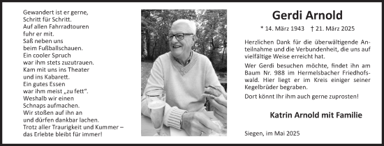 Traueranzeige von Gerdi Arnold von Siegener Zeitung