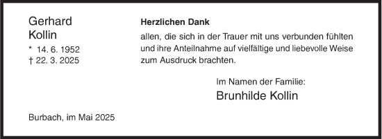 Traueranzeige von Gerhard Kollin von Siegener Zeitung