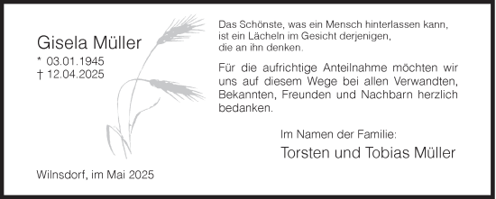Traueranzeige von Gisela Müller von Siegener Zeitung