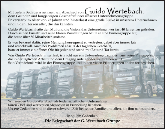 Traueranzeige von Guido Wertebach von Siegener Zeitung