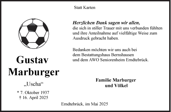 Traueranzeige von Gustav Marburger von Siegener Zeitung