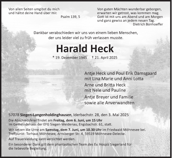 Traueranzeige von Harald Heck von Siegener Zeitung