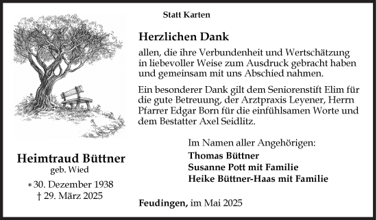 Traueranzeige von Heimtraud Büttner von Siegener Zeitung