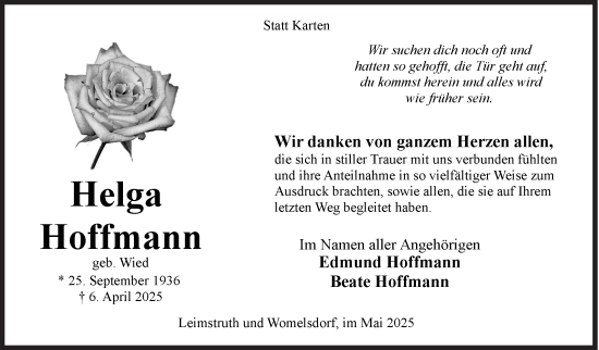 Traueranzeige von Helga Hoffmann von Siegener Zeitung