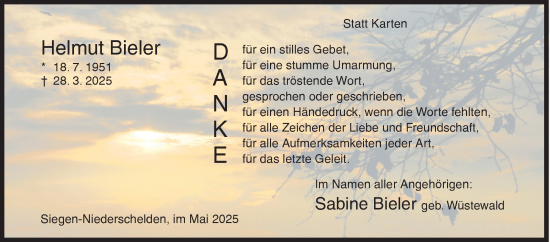 Traueranzeige von Helmut Bieler von Siegener Zeitung
