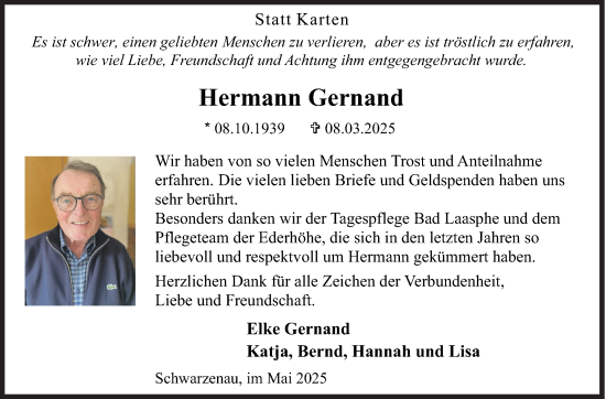 Traueranzeige von Hermann Gernand von Siegener Zeitung