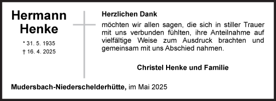 Traueranzeige von Hermann Henke von Siegener Zeitung