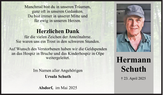 Traueranzeige von Hermann Schuth von Siegener Zeitung