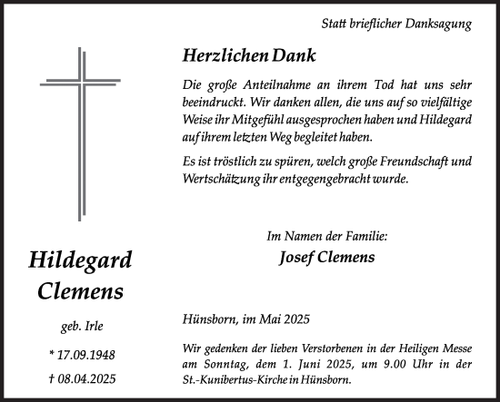 Traueranzeige von Hildegard Clemens von Siegener Zeitung