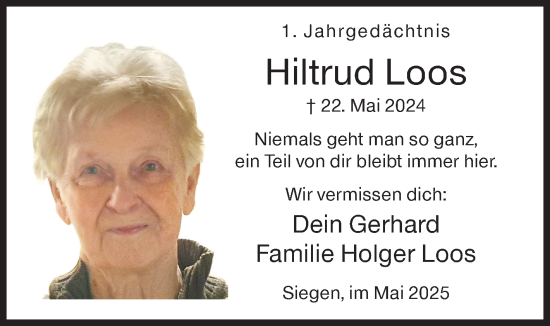 Traueranzeige von Hiltrud Loos von Siegener Zeitung