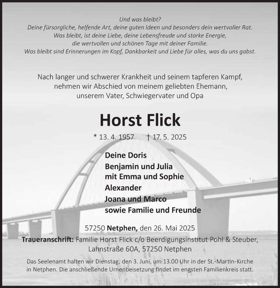  Traueranzeige für Horst Flick vom 26.05.2025 aus Siegener Zeitung