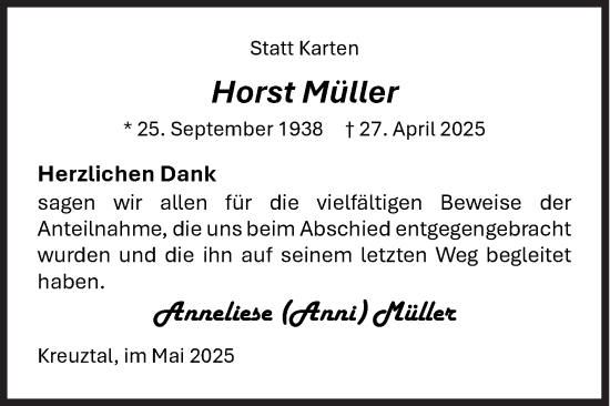 Traueranzeige von Horst Müller von Siegener Zeitung
