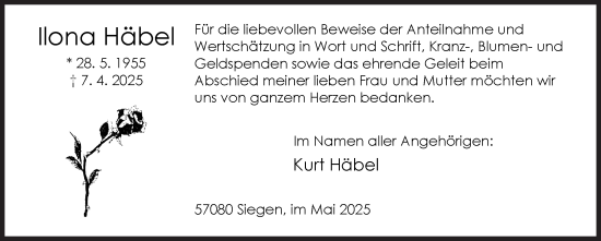 Traueranzeige von Ilona Häbel von Siegener Zeitung