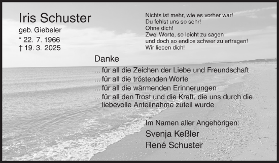 Traueranzeige von Iris Schuster von Siegener Zeitung