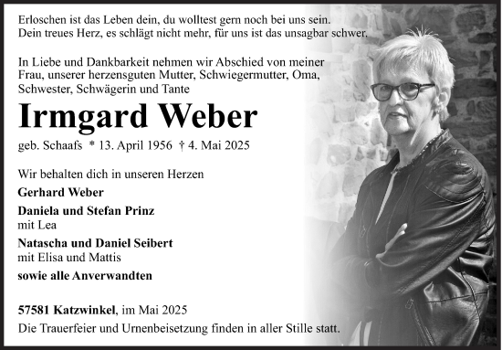 Traueranzeige von Irmgard Weber von Siegener Zeitung