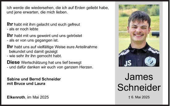 Traueranzeige von James Schneider von Siegener Zeitung