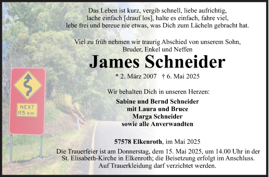 Traueranzeige von James Schneider von Siegener Zeitung