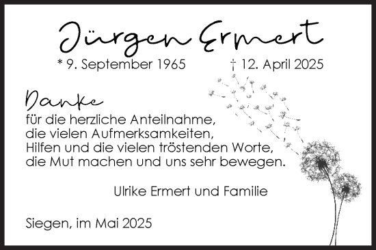 Traueranzeige von Jürgen Ermert von Siegener Zeitung