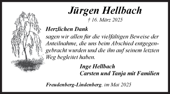 Traueranzeige von Jürgen Hellbach von Siegener Zeitung