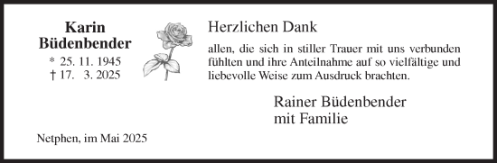 Traueranzeige von Karin Büdenbender von Siegener Zeitung