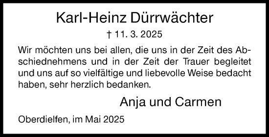 Traueranzeige von Karl-Heinz Dürrwächter von Siegener Zeitung