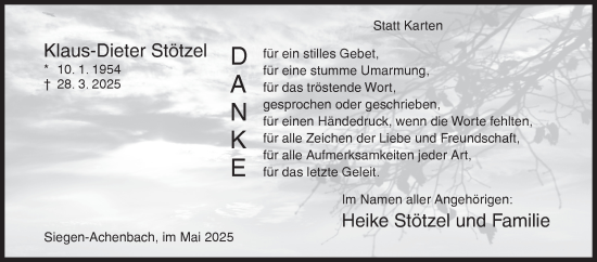 Traueranzeige von Klaus-Dieter Stötzel von Siegener Zeitung