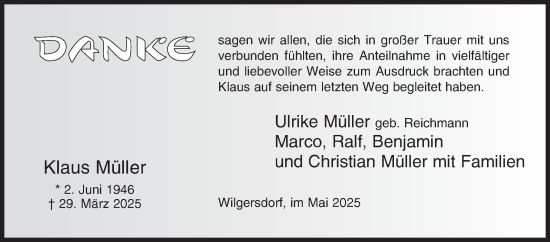 Traueranzeige von Klaus Müller von Siegener Zeitung