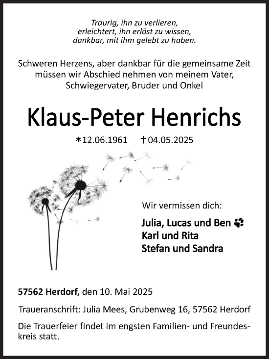 Traueranzeige von Klaus-Peter Henrichs von Siegener Zeitung